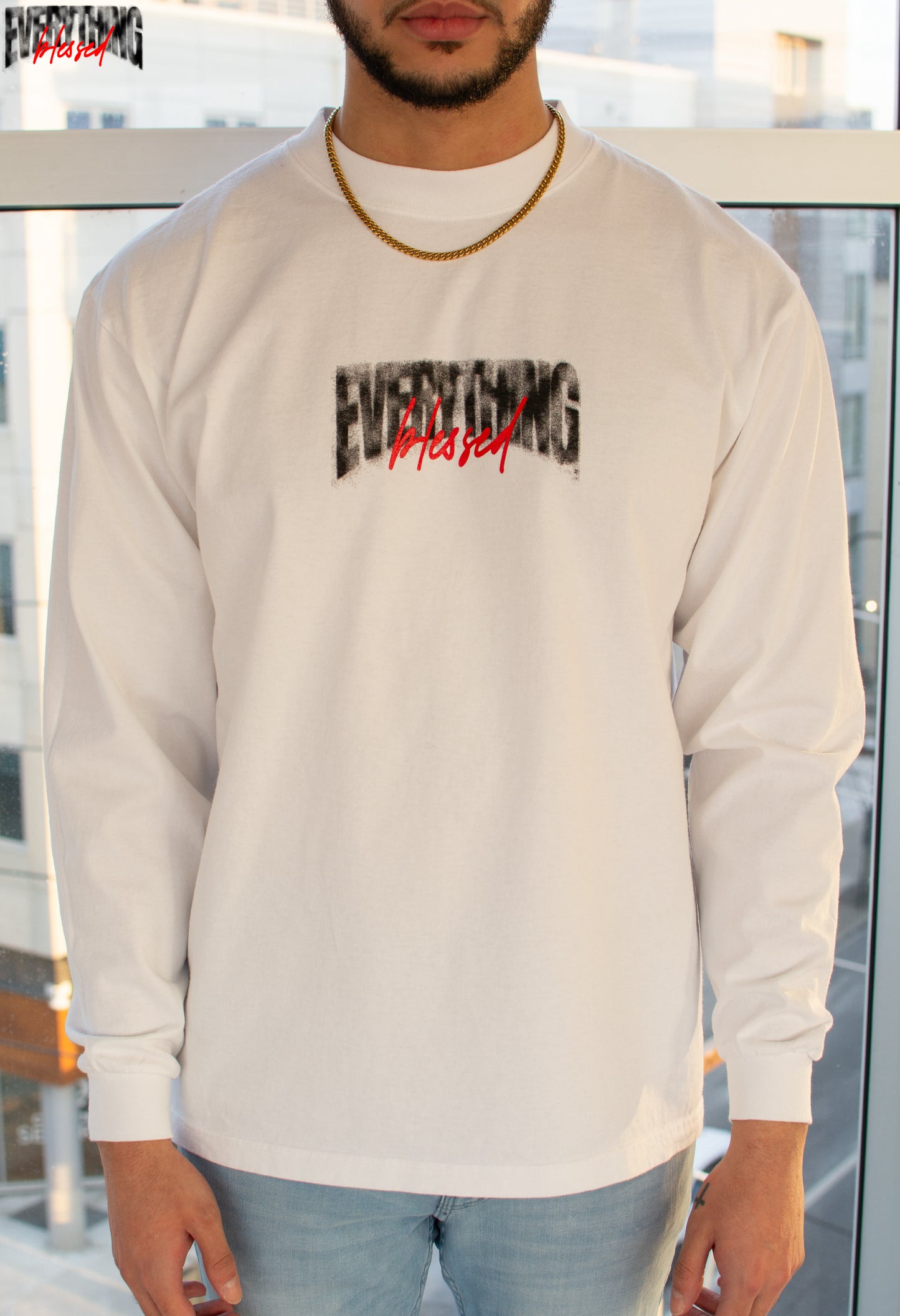 WHITE “SPRAY PAINT LOGO” HEAVYWEIGHT LONG SLEEVE SHIRT