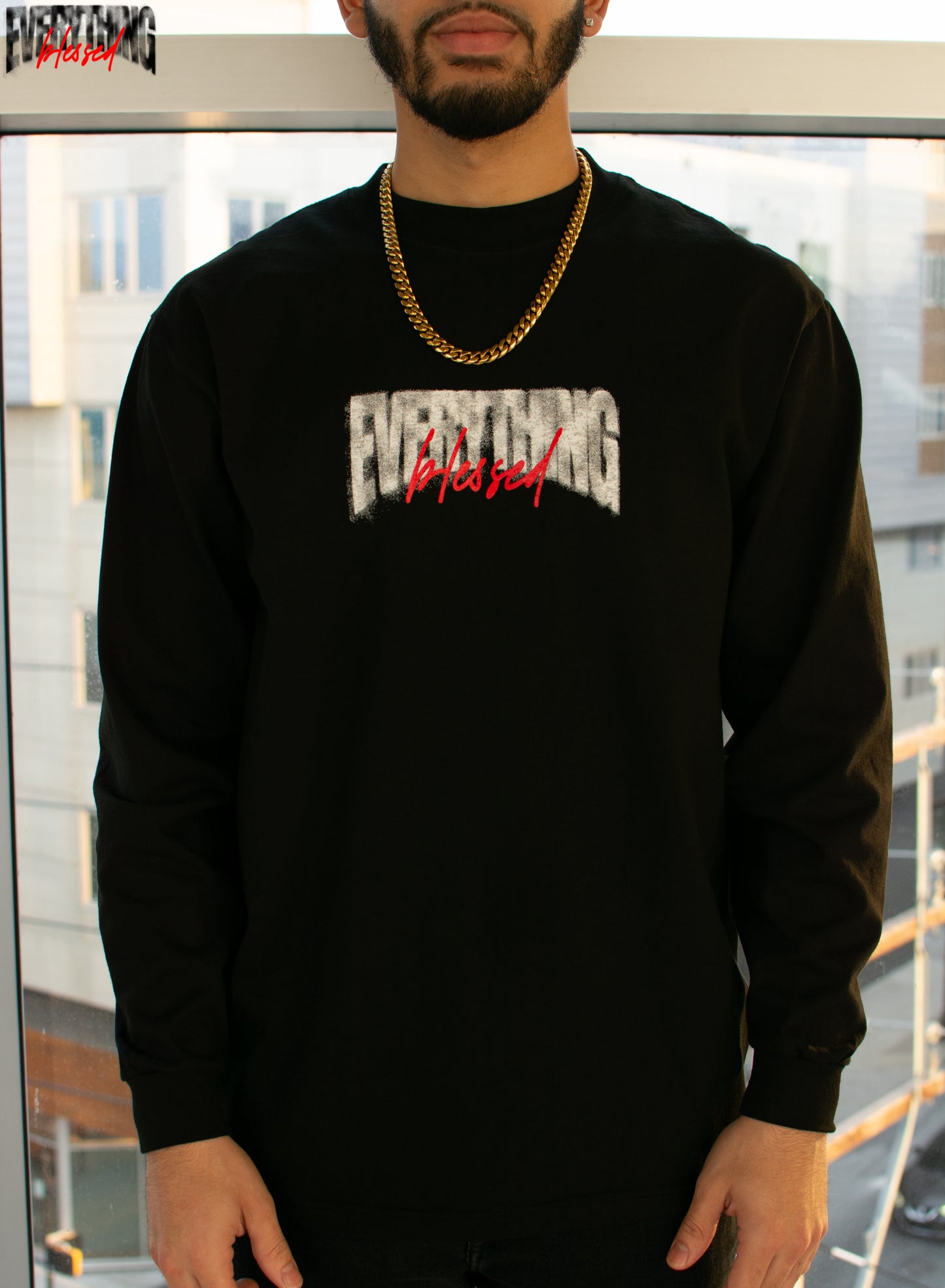 BLACK “SPRAY PAINT LOGO” HEAVYWEIGHT LONG SLEEVE SHIRT