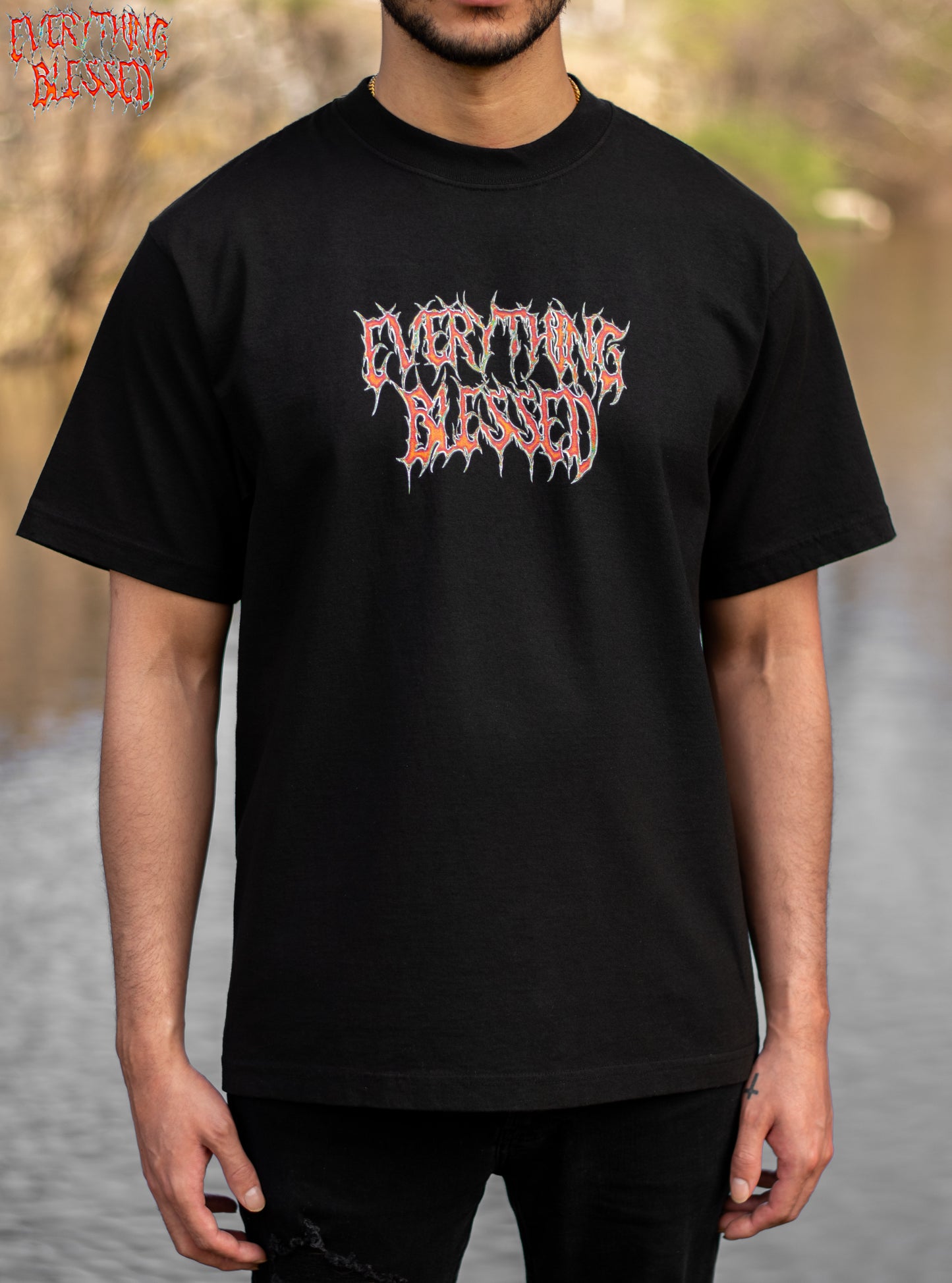 BLACK RED CHROME LOGO HEAVYWEIGHT T-SHIRT