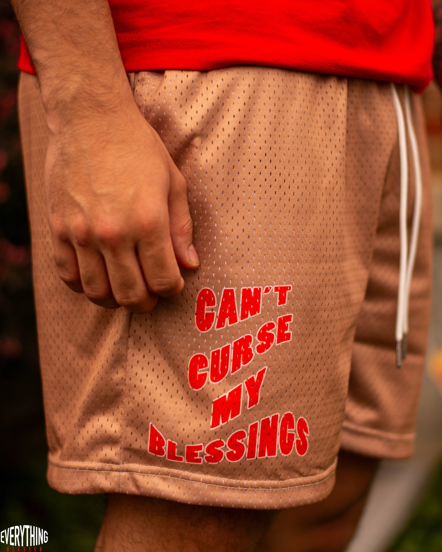 GOLDISH BROWN/RED “C.C.M.B” MESH SHORTS