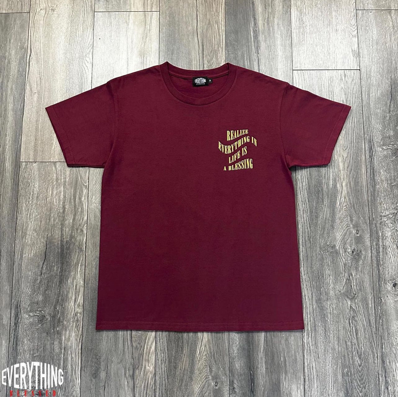 MAROON/CREAM SLOGAN T-SHIRT