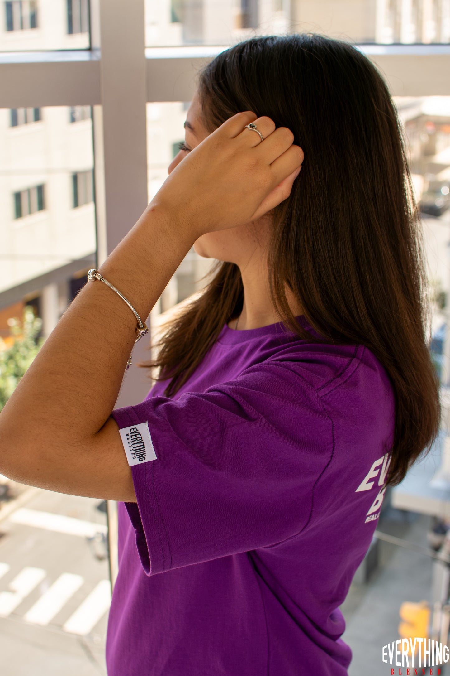 PURPLE/WHITE “EB” ESSENTIAL T-SHIRT