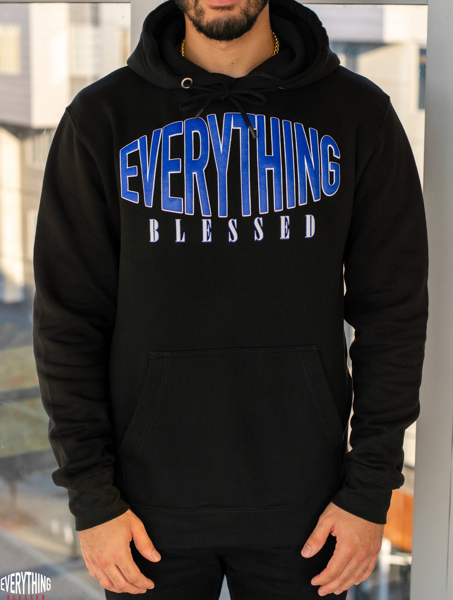 BLACK/BLUE LOGO PUFF PRINT HOODIE