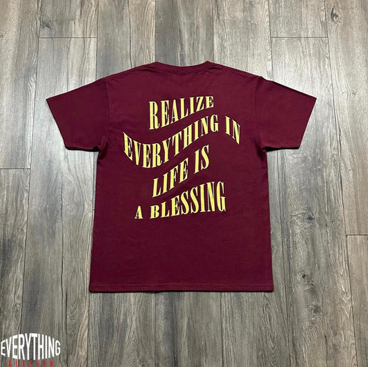 MAROON/CREAM SLOGAN T-SHIRT