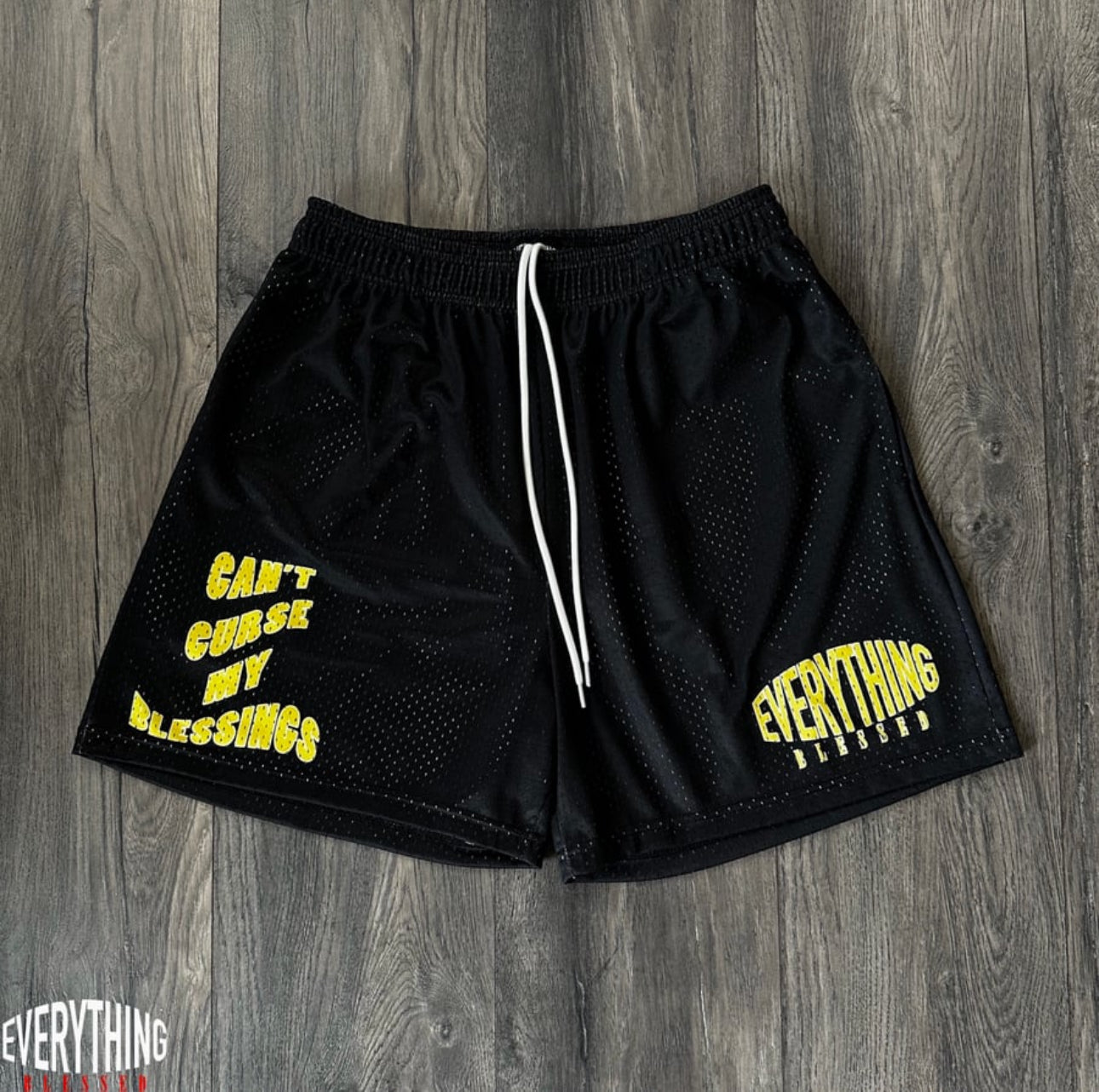 BLACK/YELLOW “C.C.M.B” MESH SHORTS