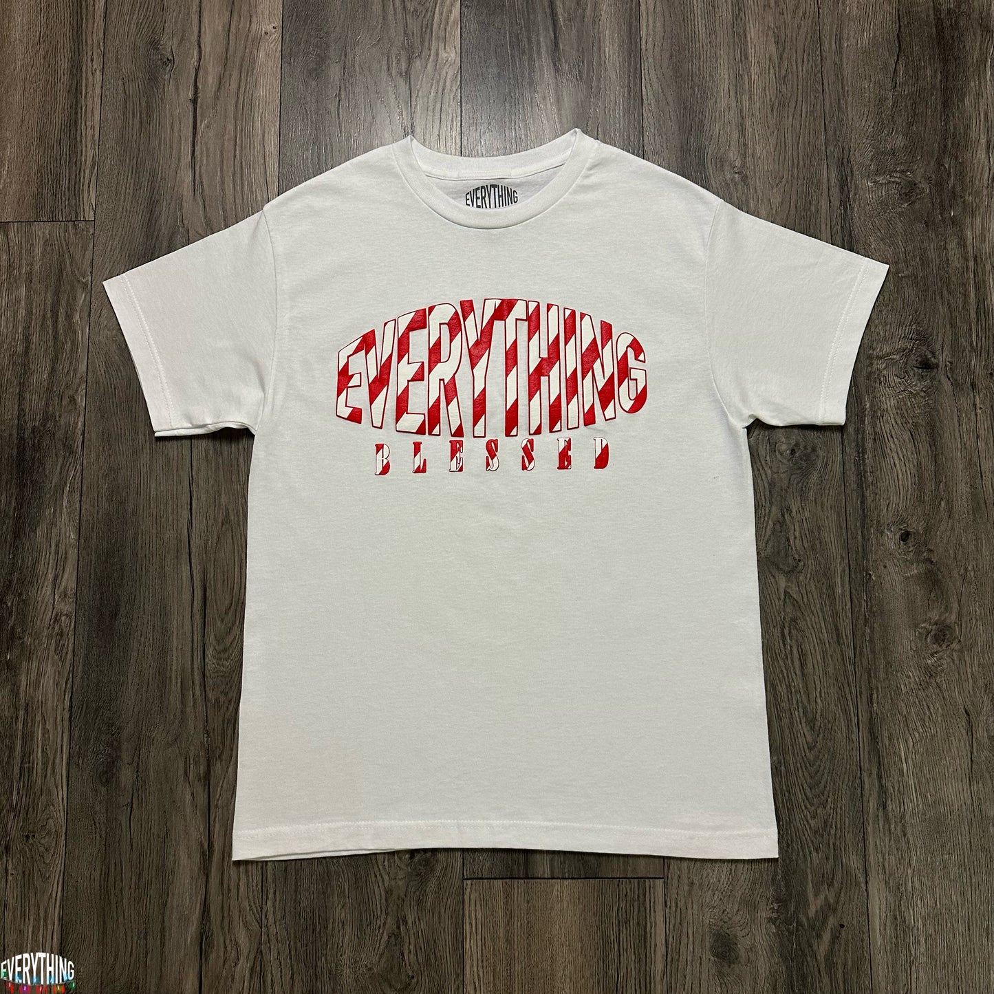 WHITE CANDY CANE PUFF PRINT LOGO T-SHIRT