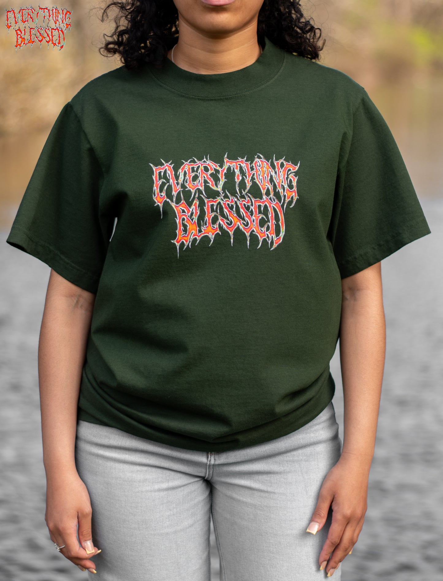 MOSS GREEN RED CHROME LOGO HEAVYWEIGHT T-SHIRT