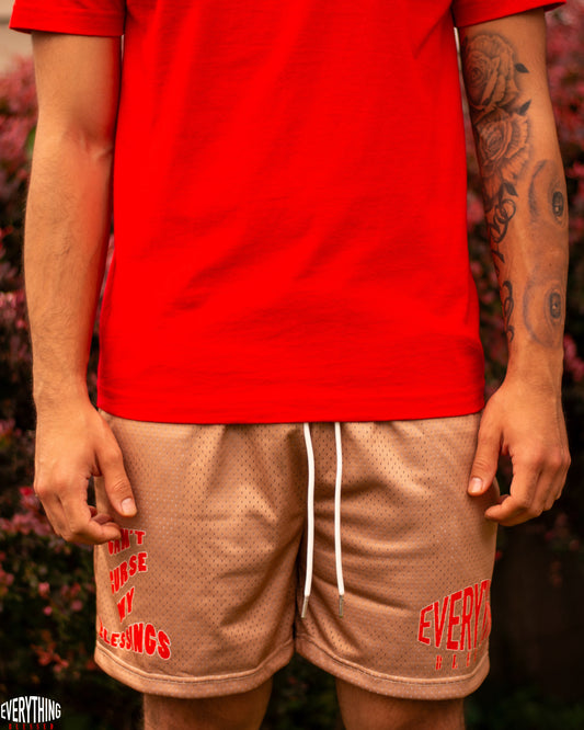 GOLDISH BROWN/RED “C.C.M.B” MESH SHORTS