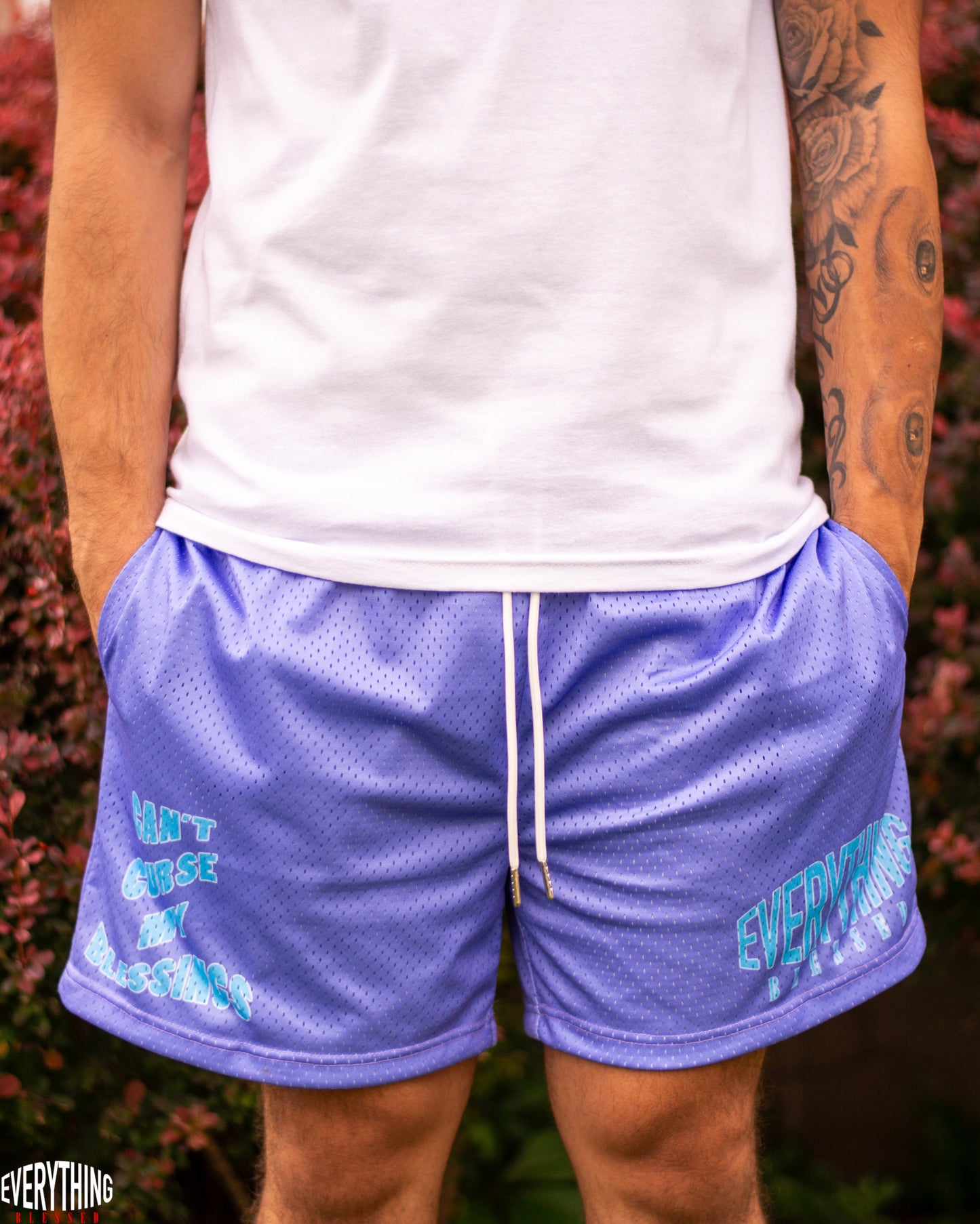 TURQUOISE/PURPLE “C.C.M.B” MESH SHORTS