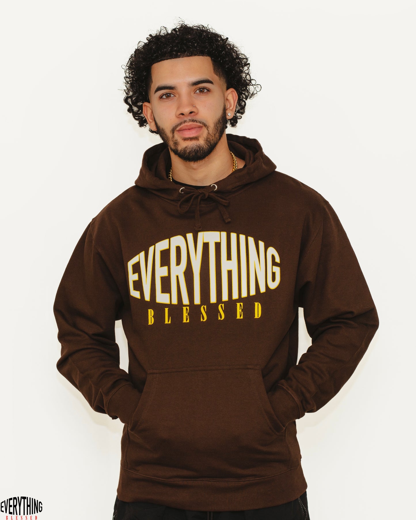 BROWN/YELLOW LOGO PUFF PRINT HOODIE