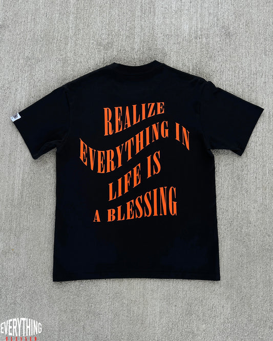 BLACK/ORANGE SLOGAN T-SHIRT