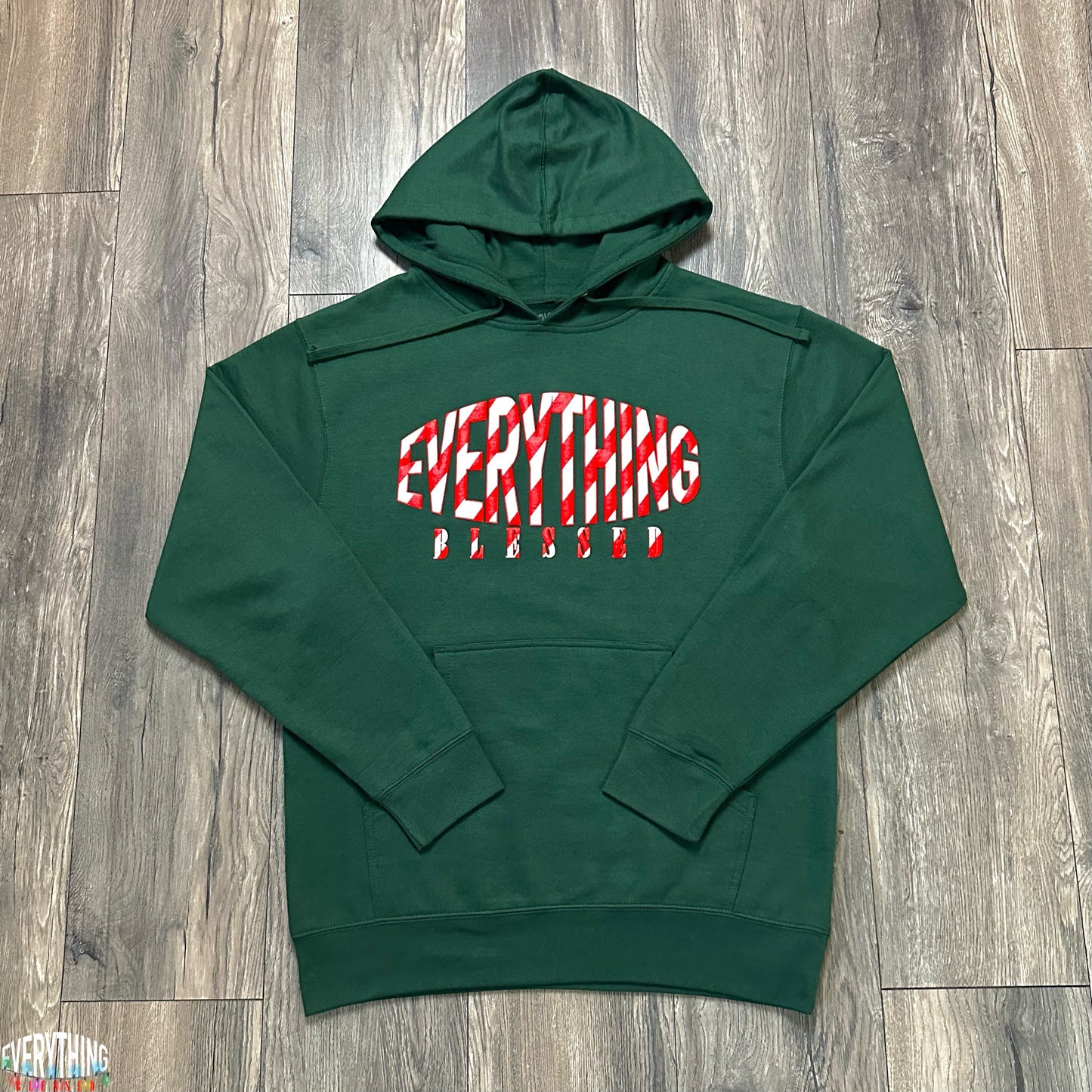 FOREST GREEN CANDY CANE LOGO PUFF PRINT HOODIE