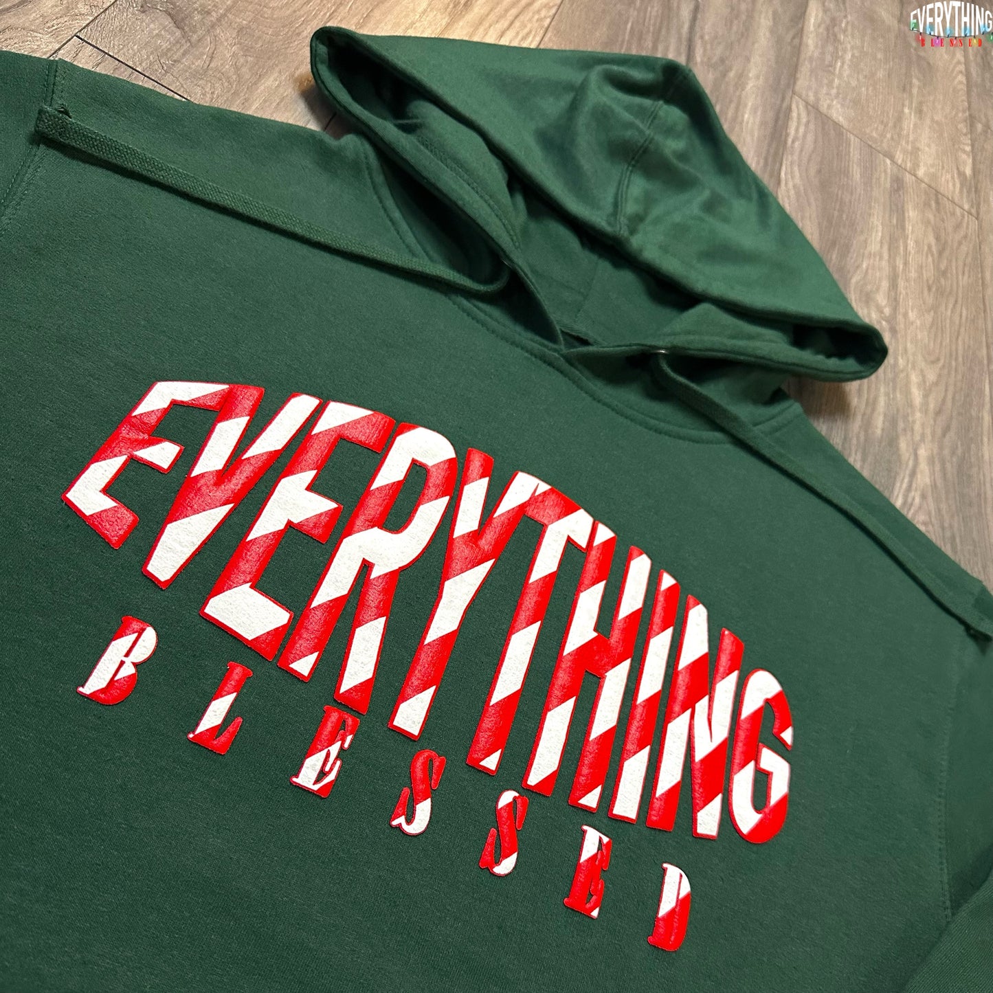 FOREST GREEN CANDY CANE LOGO PUFF PRINT HOODIE