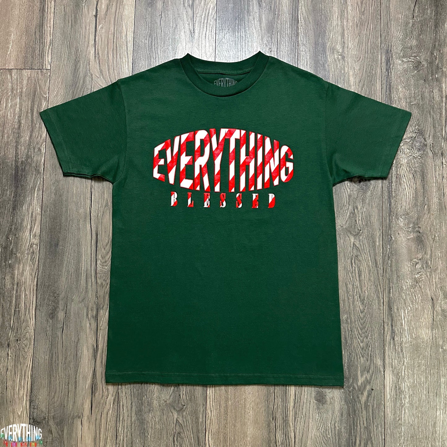 FOREST GREEN CANDY CANE LOGO PUFF PRINT T-SHIRT