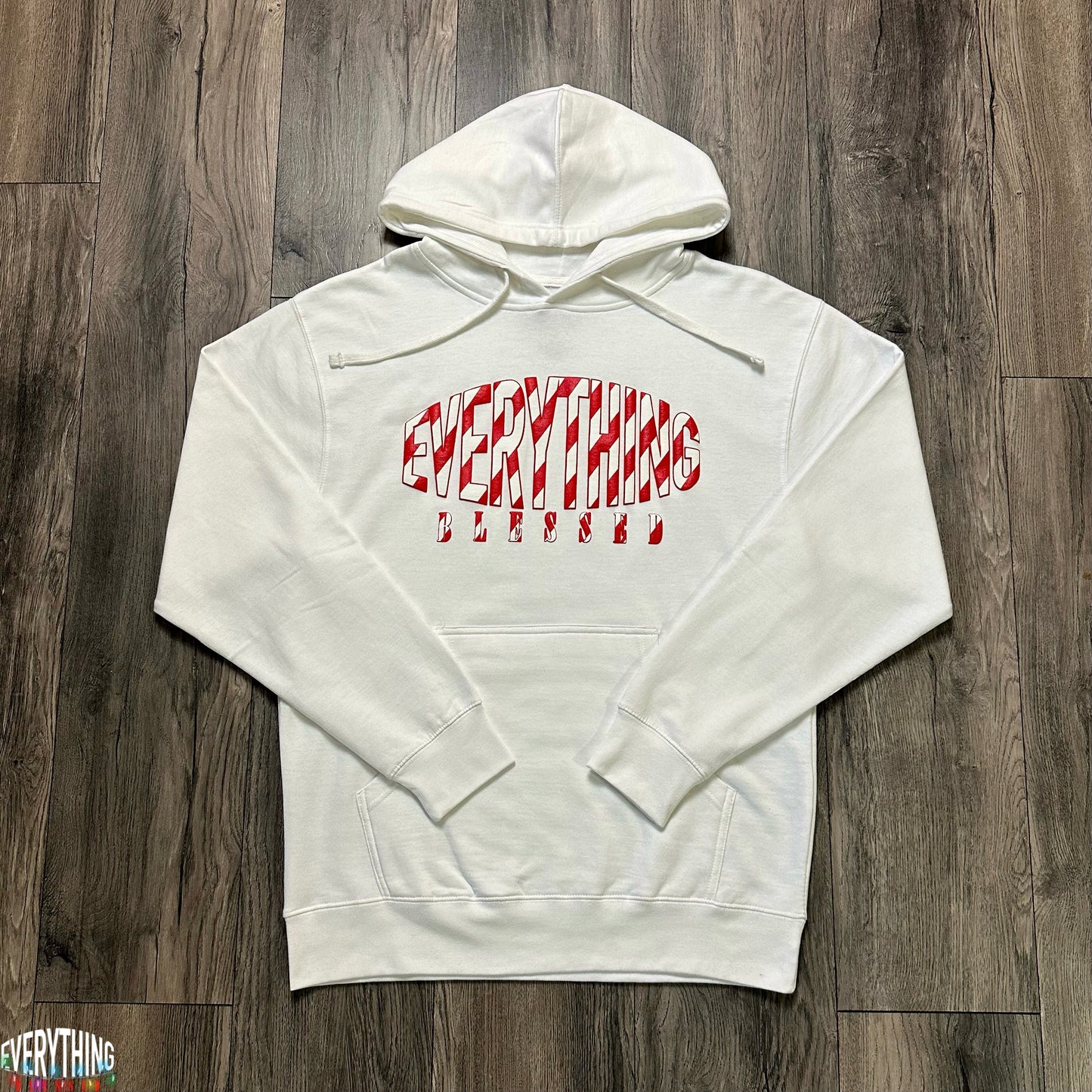 WHITE CANDY CANE LOGO PUFF PRINT HOODIE