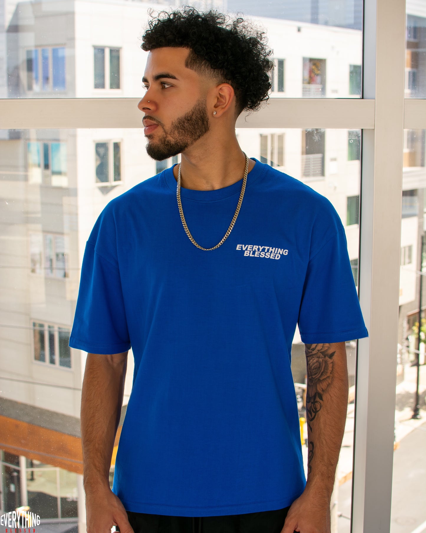 ROYAL BLUE/WHITE “EB” ESSENTIAL  T-SHIRT