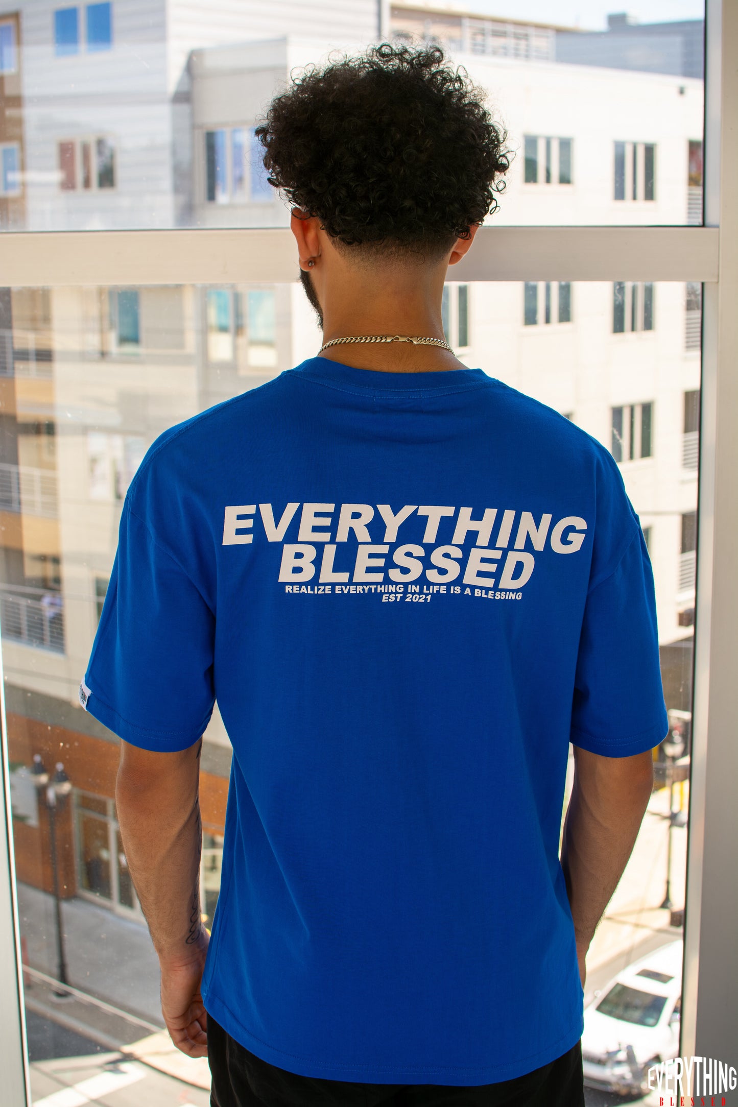 ROYAL BLUE/WHITE “EB” ESSENTIAL  T-SHIRT