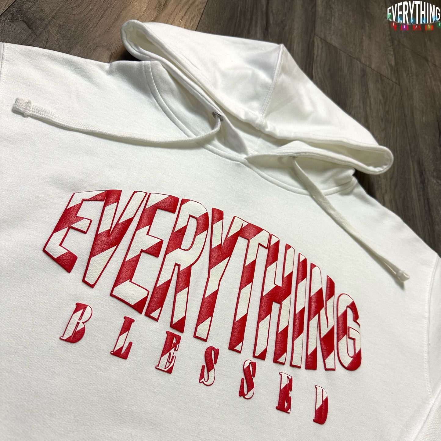 WHITE CANDY CANE LOGO PUFF PRINT HOODIE