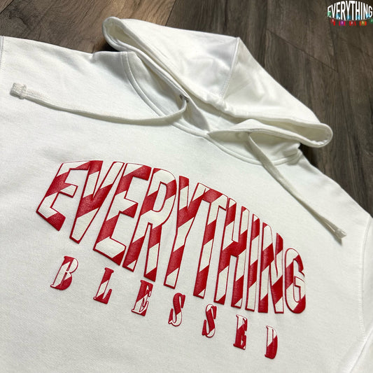 WHITE CANDY CANE LOGO PUFF PRINT HOODIE