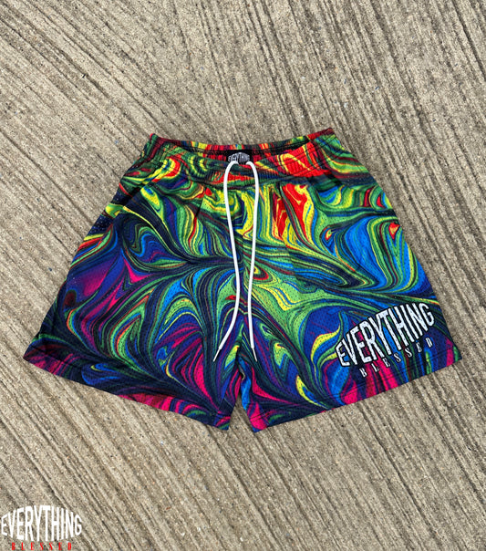 MULTICOLOR SWIRL LOGO MESH SHORTS