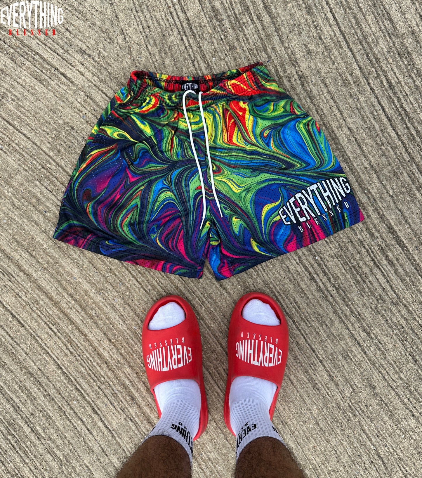 MULTICOLOR SWIRL LOGO MESH SHORTS