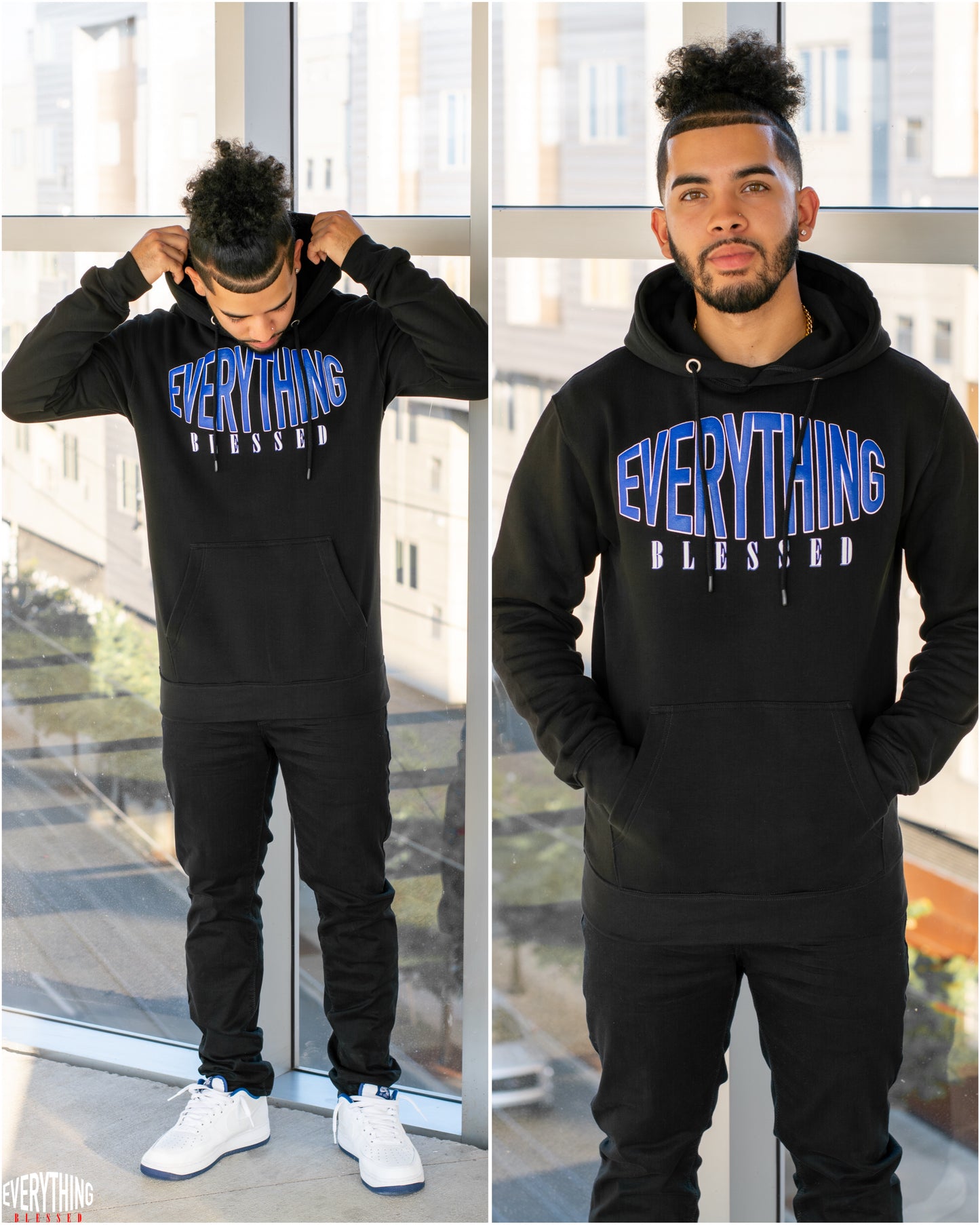 BLACK/BLUE LOGO PUFF PRINT HOODIE